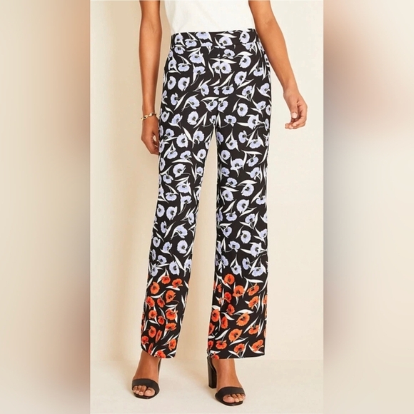 Ann Taylor Pants - Ann Taylor Wide Leg Pants Size 8 Petite Floral Blue Orange NWT